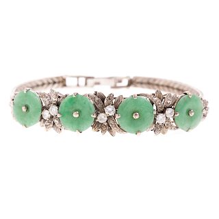 A Ladies 18K Jade & Diamond Bracelet