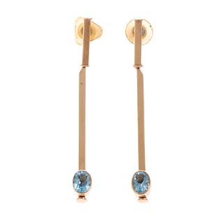A Pair of 14K Linear Earrings with Blue Topaz