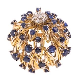 A Ladies 14K Sapphire & Diamond Dome Ring