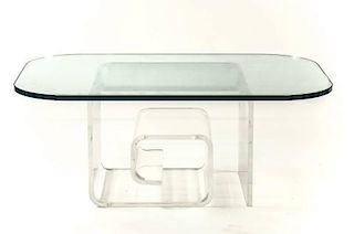 Modern Spiral Lucite Glass Top Coffee Table