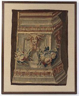 A Framed Continental Tapestry Fragment, Height of fragment 27 1/8 x width 20 1/2 inches.