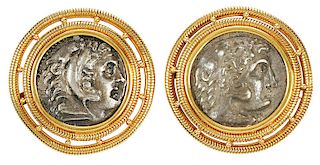 Two 18kt. Coin Brooches