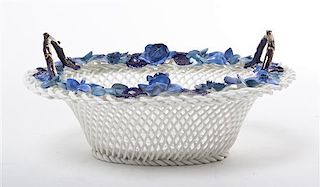 A Crowned Staffordshire Woven Creamware Basket, Width 9 3/4 inches.