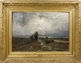 Amedee Baudit, French 19th C. Oil, "At Low Tide"