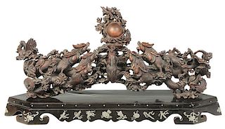 Chinese Wood Carving of Dragon Group