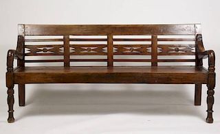 18th C. Continental Stained Wood Long Bench