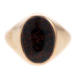 A Classic Signet Style Bloodstone Ring in 14K