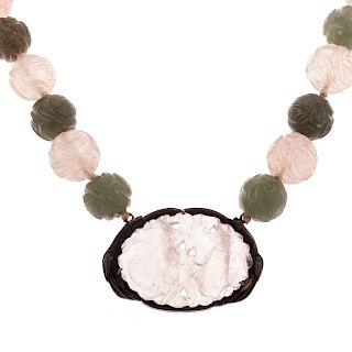 A Chinese Carved Jade & Quartz Necklace