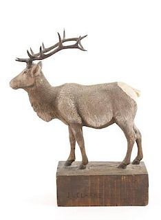 John L. Clarke (Cutopius) Carved Elk Sculpture