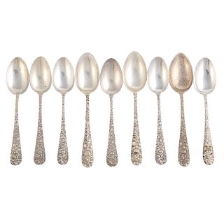 Large collection Stieff "Rose" sterling teaspoons