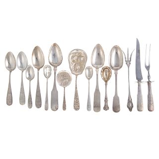 A collection of sterling & coin silver flatware