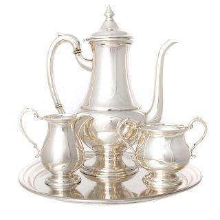 Assembled sterling 3-pc coffee set with tray