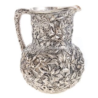 Rare Kirk repousse coin silver water pitcher