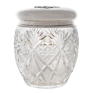 American sterling lidded cut glass biscuit jar