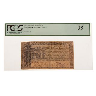 Maryland Colonial Currency: $6 4/10/1774 PCGS 35