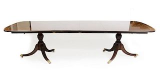 English Mahogany Banded Twin Pedestal Dining Table