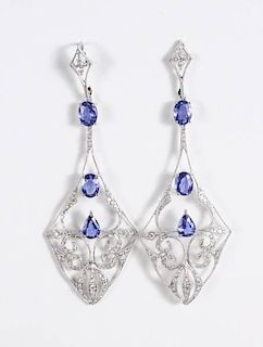 Pair of White Gold Diamond & Sapphire Earrings