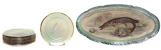 A Set of Ten Minton Porcelain Fish Plates, Diameter 9 inches.