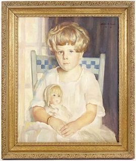 "Portrait of Girl with Doll", John H. Rich, O/C