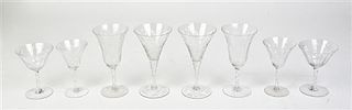 Forty-Three Pieces of Etched Glass Stemware, Height of tallest 7 1/8 inches.