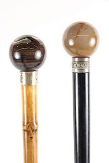 Two Walking Sticks with Spherical Onyx Handles