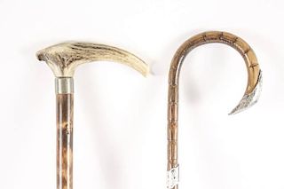2 English Canes: 1 Sterling Mounted, 1 Bone Handle