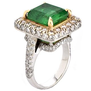 GIA 5.32ct Emerald, Diamond and 14K Gold Ring