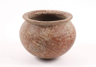 Pre Columbian Red Pottery Bowl w/Worn Decoration
