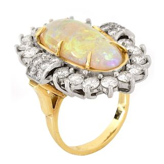 Opal, 2.75ct Diamond and 18K Gold Ring