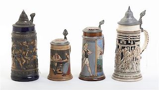 Four German Steins, Height of tallest 12 inches.