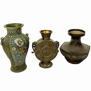 Three Impressive Japanese Bronze Champleve Vases