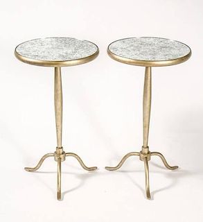 Pair of Gold Toned Iron Mirrored Top Side Tables