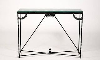 French Style Black Iron & Glass Console Table