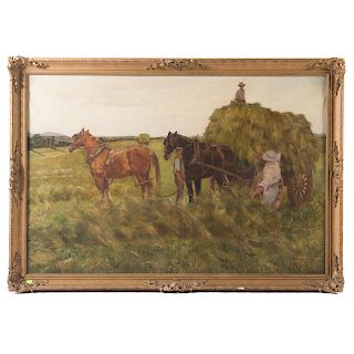 Edith M. Ashford. Harvesting Hay, oil on canvas