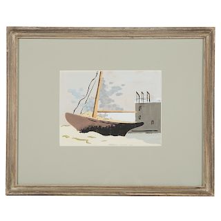 Herman Maril. Beached Vessel, gouache on paper
