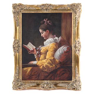 After Fragonard. "Young Girl Reading," oil