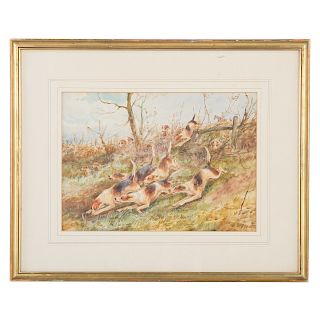 Arthur Davis. Fox Hounds on the Scent, watercolor