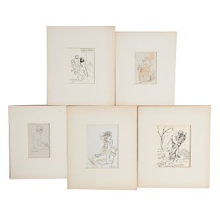Aaron Sopher. Five unframed pen and ink drawings
