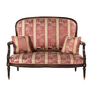 Louis XVI style walnut upholstered settee
