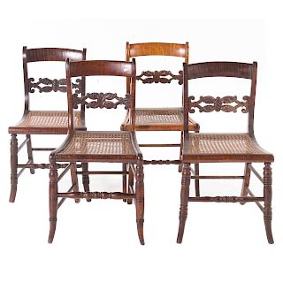 Four similar Federal tiger maple side chairs