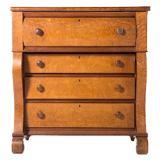 American Restoration tiger maple chest of drawers