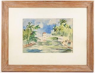 Alton Roland Rowe, Miami River Bridge Watercolor