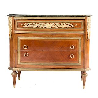 Louis XVI style brass-mounted marble top commode