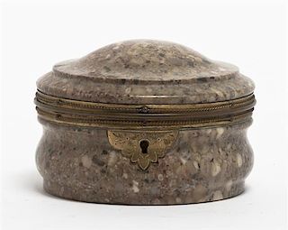 A French Gilt Bronze Mounted Porphyry Box, Diameter 4 1/2 inches.