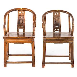 Pair Chinese elmwood chairs
