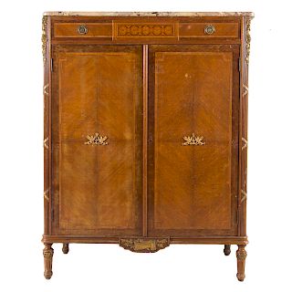 Louis XVI style inlaid marble top chiffonier
