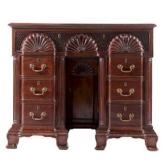 Chippendale style mahogany block-front desk