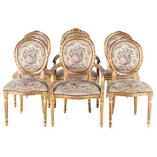 Six Louis XVI style giltwood fauteuils