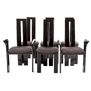Six Pietro Costantini black lacquer dining chairs