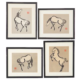 Yoshijiro Urushibara. Four horse color woodblocks
